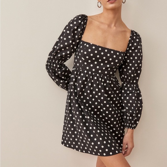 Reformation Dresses & Skirts - REFORMATION Black Babydoll Polka Dot Michaela Dress